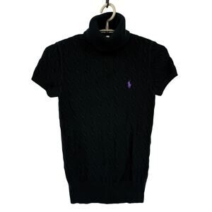 Ralph Lauren Sport Cable Knit TurtleNeck Sweater Cotton Short Sleeves Medium